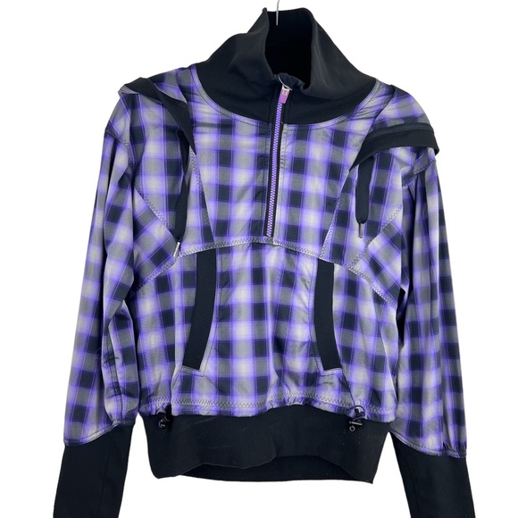 Lululemon Run Reflection Plaid Pullover Oversized Purple cropped Jacket size 6 - Picture 6 of 16
